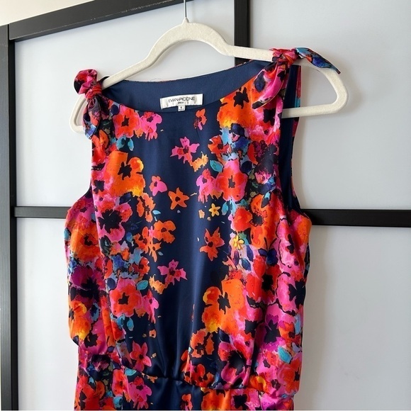 [6] Evan Picone Navy Blue Midi Length Dress with Orange & Pink Floral Pattern - Picture 3 of 10